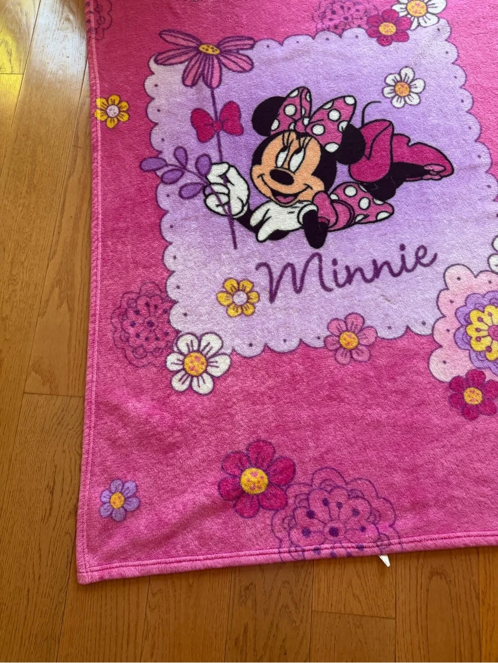 Disney Baby Pink Minnie Mouse Flower Blanket Purple Satin Top Trim Big 38x50